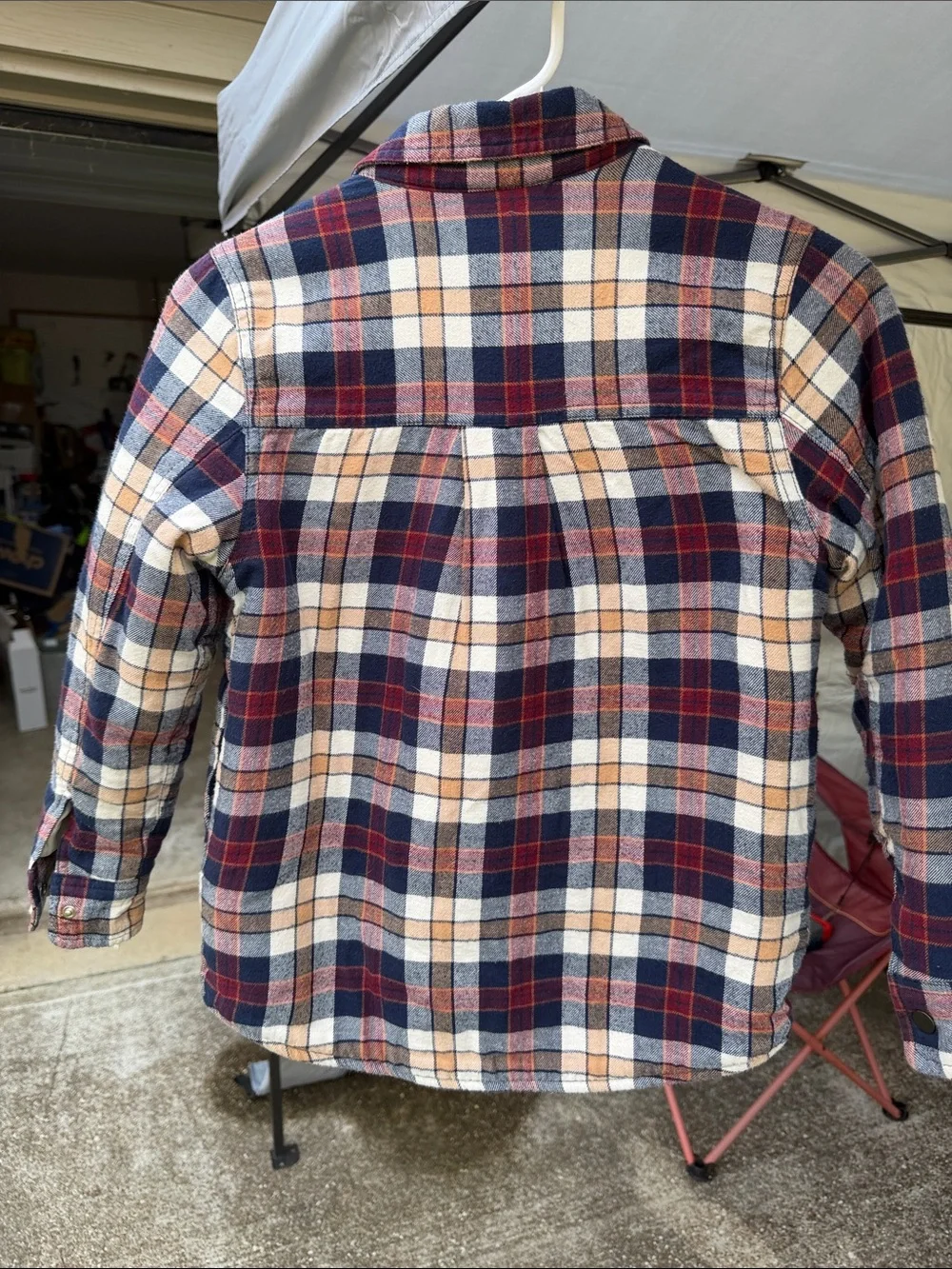 The Children's Place Navy Red Cream Plaid Sherpa Shirt Jacket
